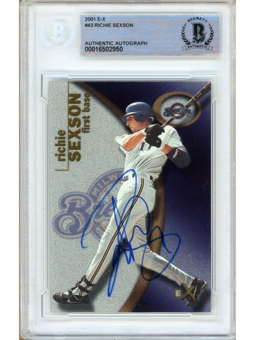 Richie Sexson Signed 2001 Fleer EX #43 Milwaukee Brewers Beckett BAS Slab Auto